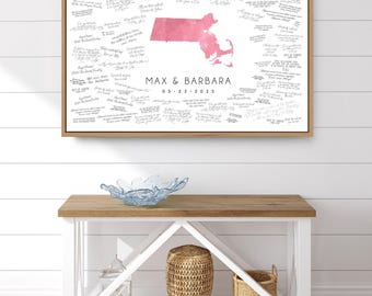 Wedding Guestbook: Boston Map Art - XL Canvas with Heart Mark