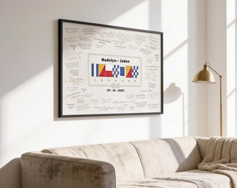 Nautical Wedding Guest Book Sign, Coastal Keepsake, Flag Map Canvas Wall Art