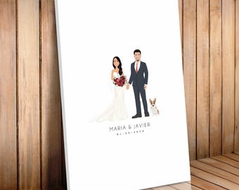 Custom Wedding Guestbook Alternative: Personalized Couple & Dog Portrait