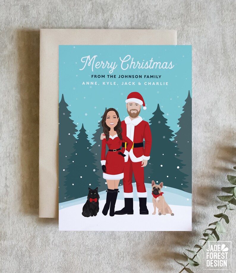 Cartoon Portrait Holiday Card Custom Printed Christmas Cards Etsy