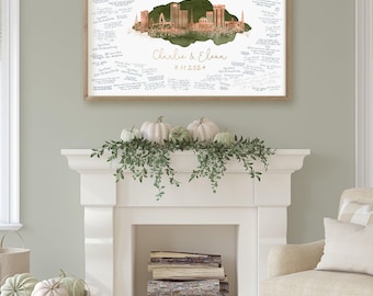 Charleston Skyline Guestbook - Wedding Alternative in Rose Gold