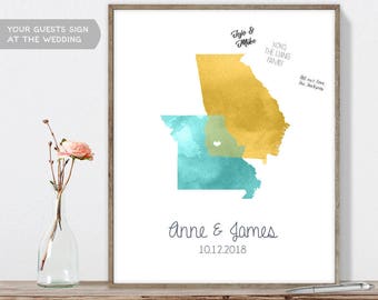 Wedding Map Guest Book Alternative / States Map Illustration / Watercolor Map Guestbook / Guest Sign In ▷ Canvas, Paper, Printable {moa}