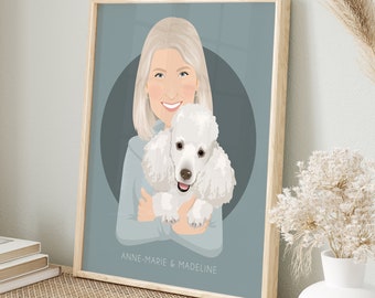 Original Pet and Owner Painting from Photo, Custom Pet Portrait Gift, Custom Cat Portrait, Custom Pet Painting, Custom Dog Cartoon, Pet Loss