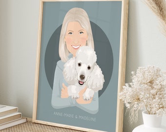 Personalized Pet Portrait Wall Art Canvas Print, Custom Dog Drawing with Poodle, Thoughtful Gift for Mothers Day, Dog Gift for Grandma