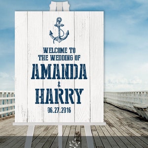 Navy Anchor Sign, Nautical Welcome, Rustic Plank Style, Custom Wedding Decor, Outdoor Ceremony Display, Beach Theme
