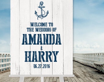 Nautical Wedding Welcome Sign / Nautical Sign, Navy Anchor / Nautical Planks / Nautical Welcome ▷ Printable File {or} Printed & Shipped