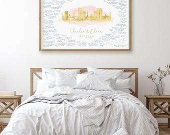 Charleston Wedding Guestbook Canvas, Blush Pink Faux Gold (Custom Names)