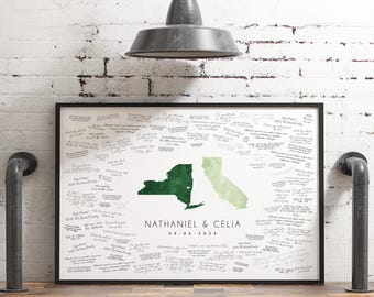 Personalized State Map Guestbook - Watercolor Wedding Keepsake