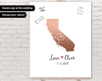 California Guest Book Alternative / Wedding Map / Faux Metallic Rose Gold Map Guestbook / Guest Sign In ▷ Canvas, Paper or Printable {mfo}