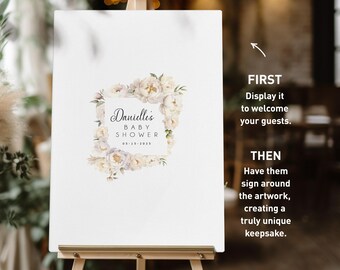 Custom Baby Shower Guest Book Alternative, Baby Shower Decorations, Baby Shower Sign, Shower Gift Ideas, Gift for Her, White Peony Square