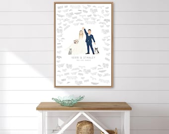 Wedding Guest Book Alternative: Custom Couple and Pets Portrait (Canvas or Print)