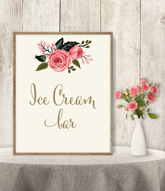 Ice Cream Bar Floral Wedding Ice Cream Sign Diy Rose Flower