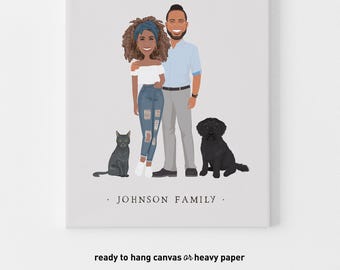 Personalized Portrait: Family Cartoon Art - Neutral Colors