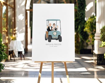 Custom Couple Portrait Guestbook: XL Framed Golf Theme