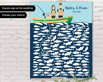 Fishing Guest Book Alternative / Nautical Wedding Guestbook, Ocean Fishing / Custom Couple Portrait on a Fishing Boat, Personalized Gift