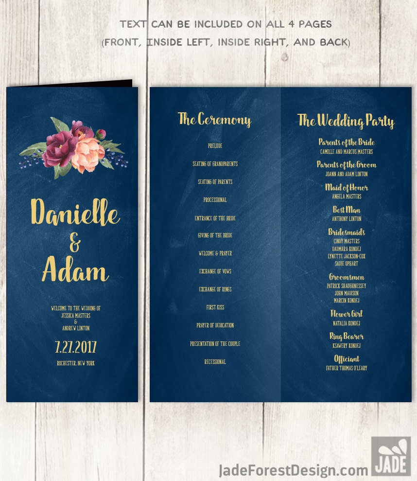 Marsala Folding Wedding Program Diy Peonies Berries Navy