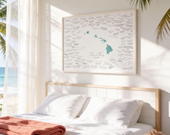Wedding Guestbook, Map Guest Book, Hawaiian Wedding Art, Tropical Canvas Alternative, Destination Reception Sign, Honolulu Bridal Keepsake