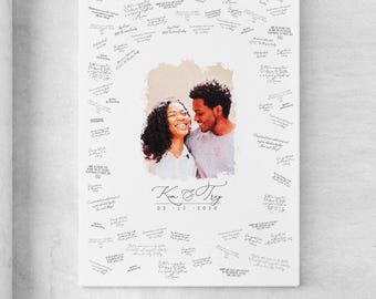 Watercolor Wedding Guest Book - Large Framed Canvas Keepsake