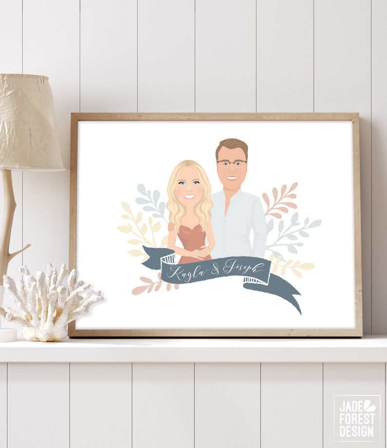 Custom portrait sign Tennis cartoon portrait, Personalized drawing from photo, Framed canvas or paper, Anniversary gift idea for couple image 7