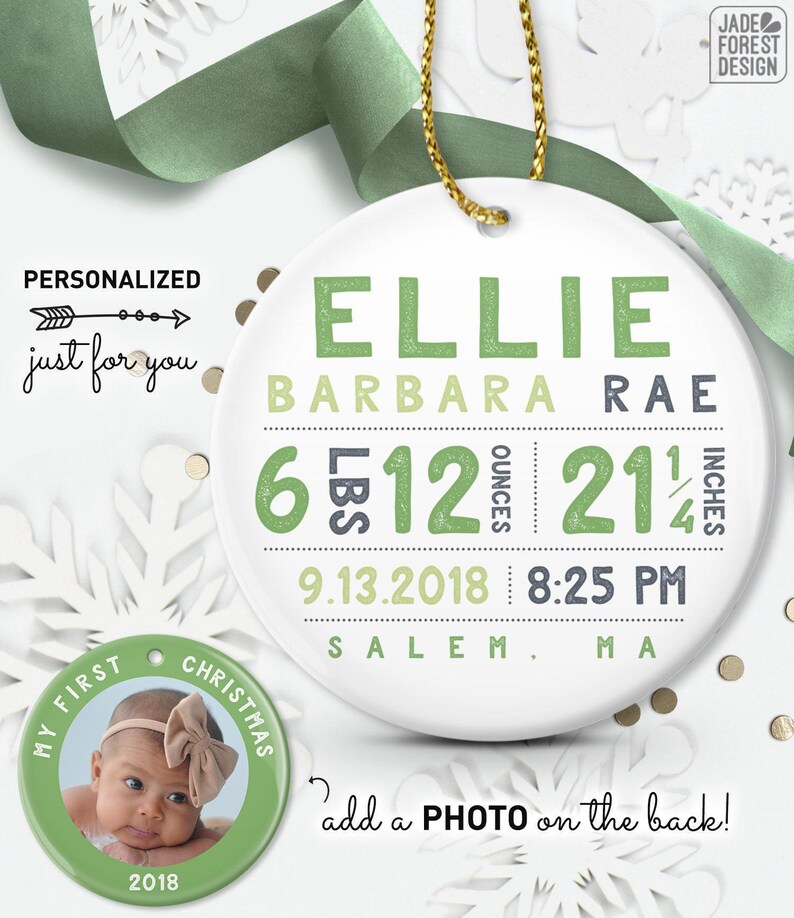 Personalized Baby Girl Ornament - Coral and Gold First Christmas image 3
