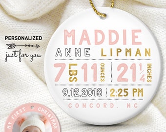 Pink and Gold Ornament with Photo, My First Christmas Ornament, Baby Girl Gift Idea Personalized, Pink Gold and Black, Christmas Gift