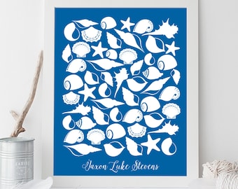 Nautical Baby Shower / Baby Guest Book Alternative Poster / Blue Seashell, Starfish / Baby Boy ▷ Printable File {or} Printed & Shipped
