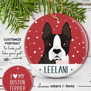 Boston Terrier Ornament, Personalized Pet Portrait Christmas Ornament, Custom Pet Illustration, Unique Gift for Pet Lover