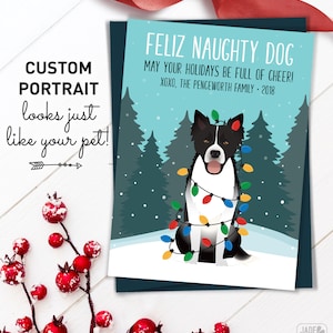 Border Collie Christmas Card, Unique Holiday Cards with Custom Pet Portrait, Funny Dog Holiday Card, Border Collie  Xmas Card