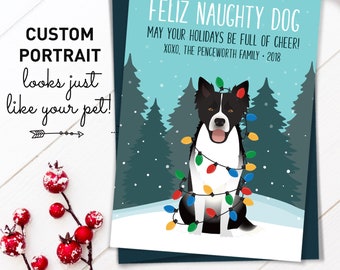 Border Collie Christmas Card, Unique Holiday Cards with Custom Pet Portrait, Funny Dog Holiday Card, Border Collie  Xmas Card