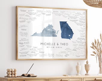 Map Wedding Guestbook Alternative, Custom Guest Book Canvas, Welcome Sign In, Blue Watercolor State Map (Virginia & Georgia shown) {mfm}