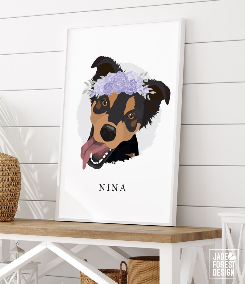 Cartoon Pet Portrait custom white dog portrait canvas, personalized pet home decor, large framed pet drawing from photo image 6