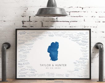 Lakeside Wedding Guest Book - Custom Lake Map Watercolor Art