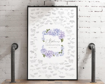 Hydrangea Guestbook Sign - Purple Floral Canvas, Framed Maple