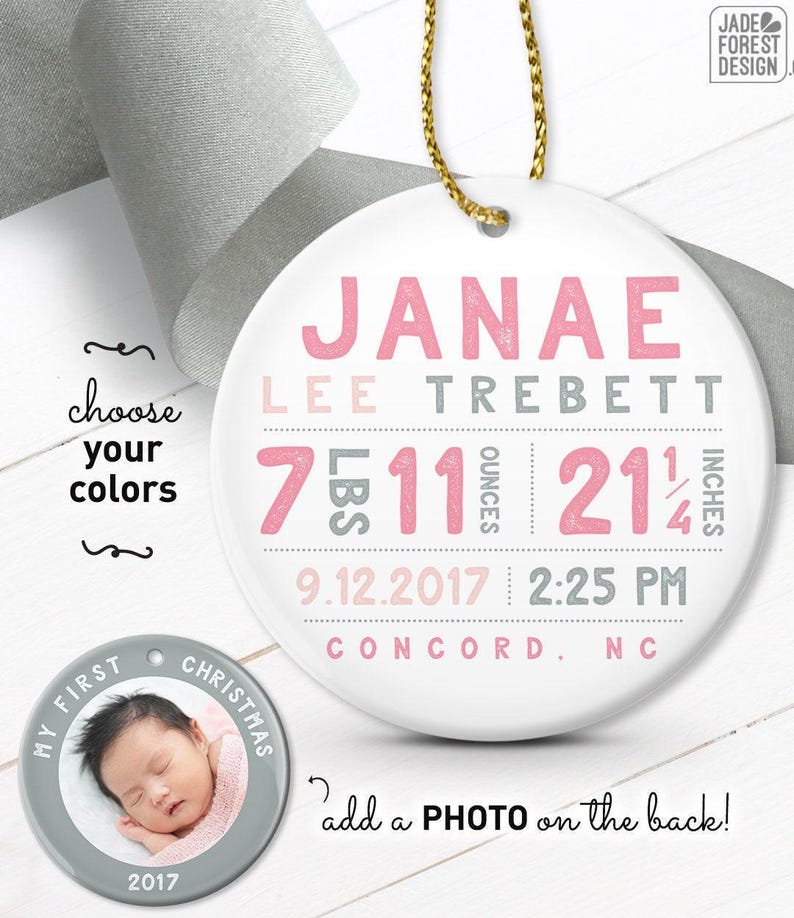 Personalized Baby Girl Ornament - Coral and Gold First Christmas image 6