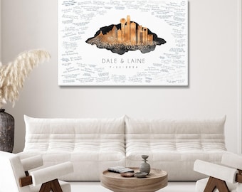 Dallas Skyline Guestbook, Copper and Black (Personalized Wedding Keepsake)