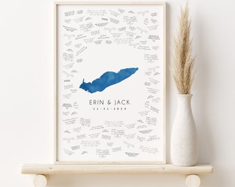 wedding GUESTBOOK alternative • Lake Erie map guest book • deep blue watercolor • custom lake shape • wedding guestbook ideas {mfl}