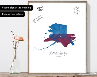 States Guest Book Alternative Canvas, Rustic Guest Book Sign, Purple Wedding Guestbook Map