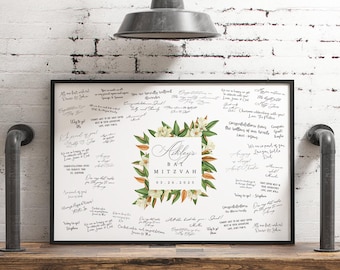 Guestbook Sign: Magnolia Floral Bat Mitzvah Canvas (Customizable)