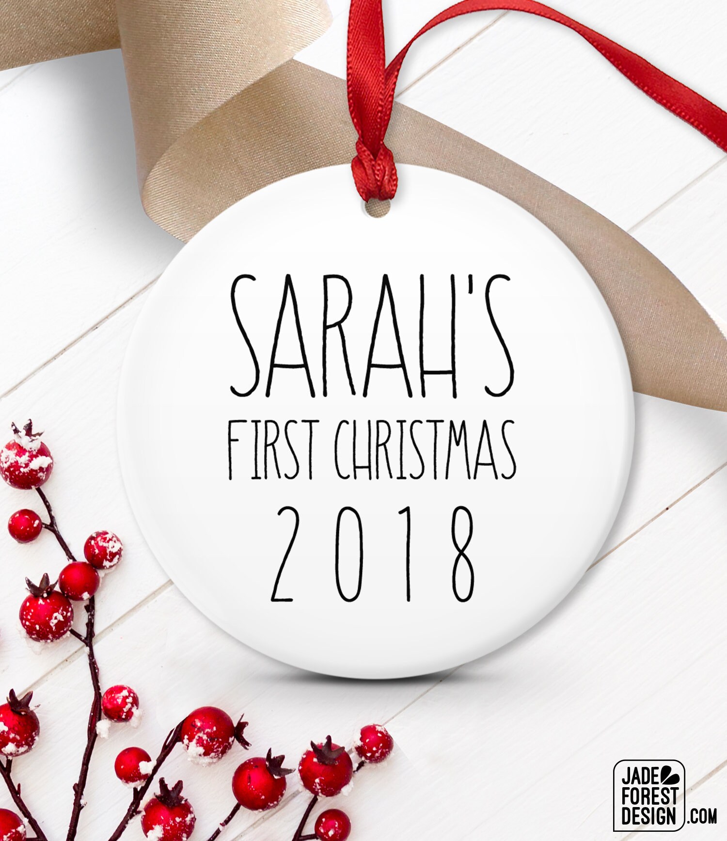 rustic baby's first christmas ornament