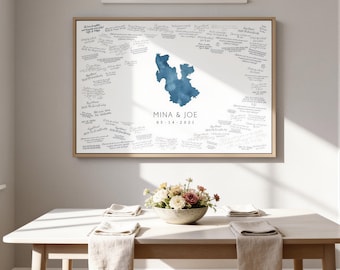 Wedding Guest Book: Great Salt Lake Map - Sapphire Blue Watercolor
