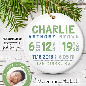 Personalized Baby Ornament, Baby First Christmas Photo Ornament, Baby Boy Birth Stats, Personalized Gift for New Parents image 9