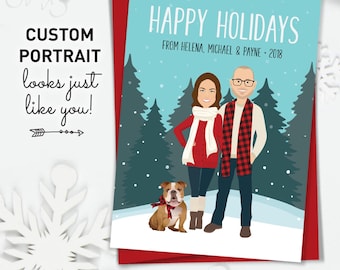 Holiday Family Portrait Card, Red Buffalo Plaid (Custom 5x7 Christmas)