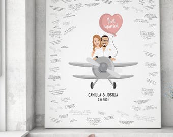 Wedding Guestbook: Custom Cartoon Couple Portrait (Framed or Unframed)