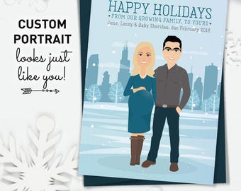 Holiday Pregnancy Announcement Card, Custom Family Portrait (5x7, Eco-Friendly)