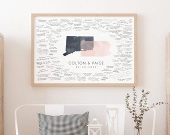 Love Map Guestbook, Watercolor States Overlap with Heart (Custom Colors)