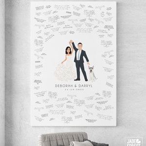 Portrait guest book alternative canvas Custom wedding cartoon with dogs First dance art Personalized couple dancing drawing from photo image 8