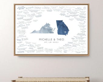 Wedding Guest Book: Custom Watercolor Map - Dusty Blue Canvas