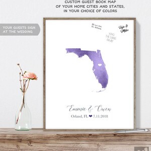 Wedding Guest Book Alternative / New Jersey Map Illustration / Aqua Watercolor Map Guestbook Sign In Canvas, Paper or Printable mfo image 2