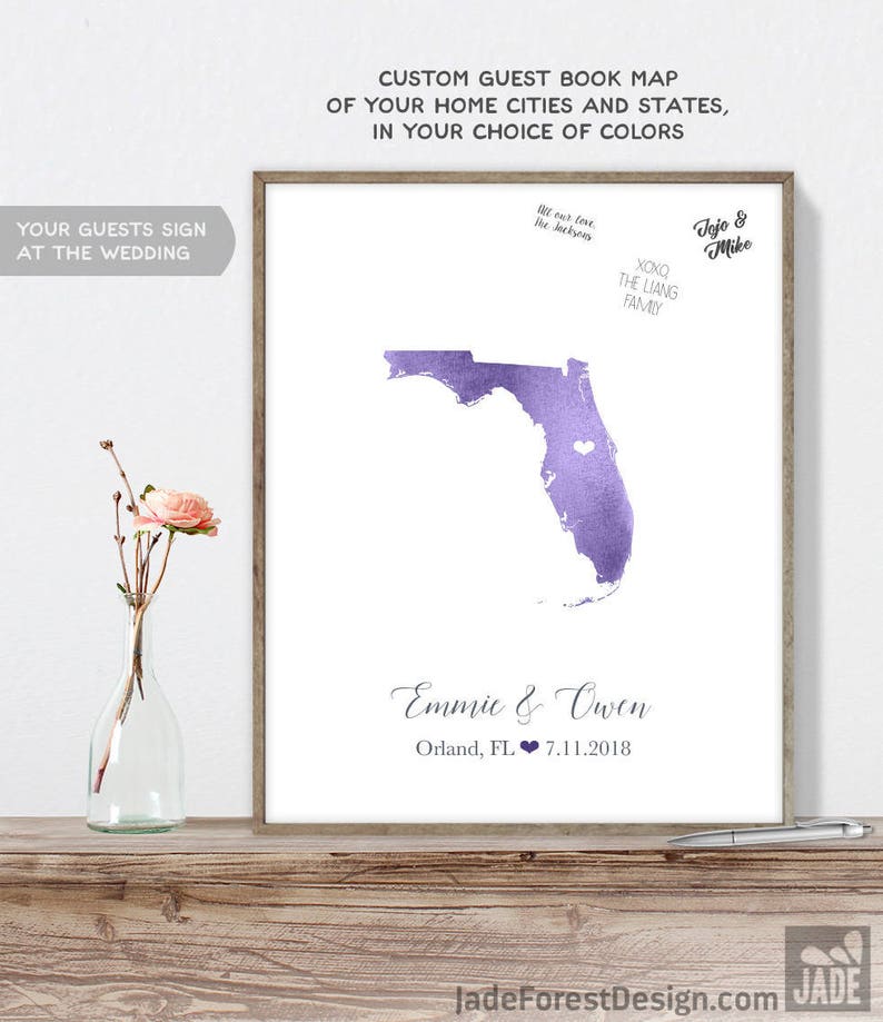 Wedding Guest Book Alternative / New Jersey Map Illustration / Aqua Watercolor Map Guestbook Sign In Canvas, Paper or Printable mfo image 2