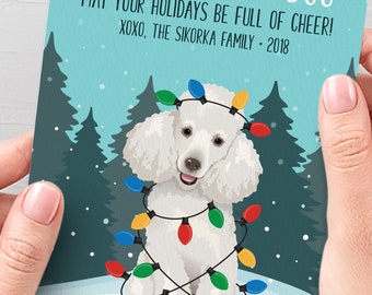 Poodle Christmas Card, Funny Christmas Cards with Custom Dog Portrait, Funny Custom Pet Portrait Holiday Card, Poodle Mom Xmas Card